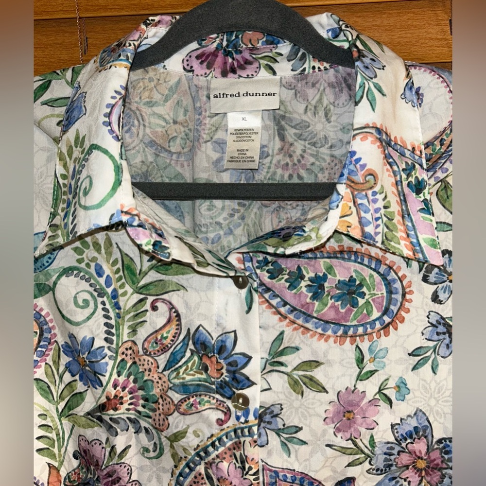 🔥 Alfred Dunner Multicolor Floral Paisley Button Down Shirt size XL - Picture 6 of 12